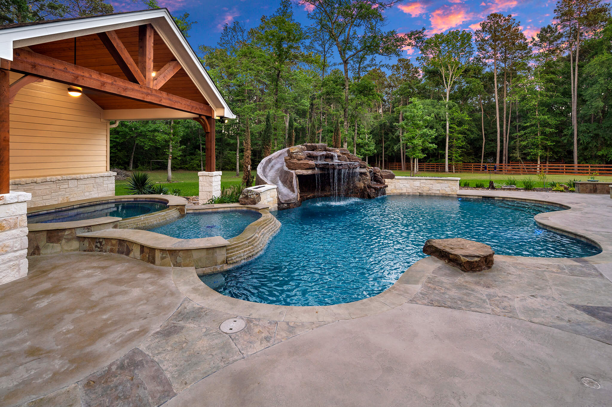 Freeform Pool with Slide & Grotto in Lake Windcrest, TX