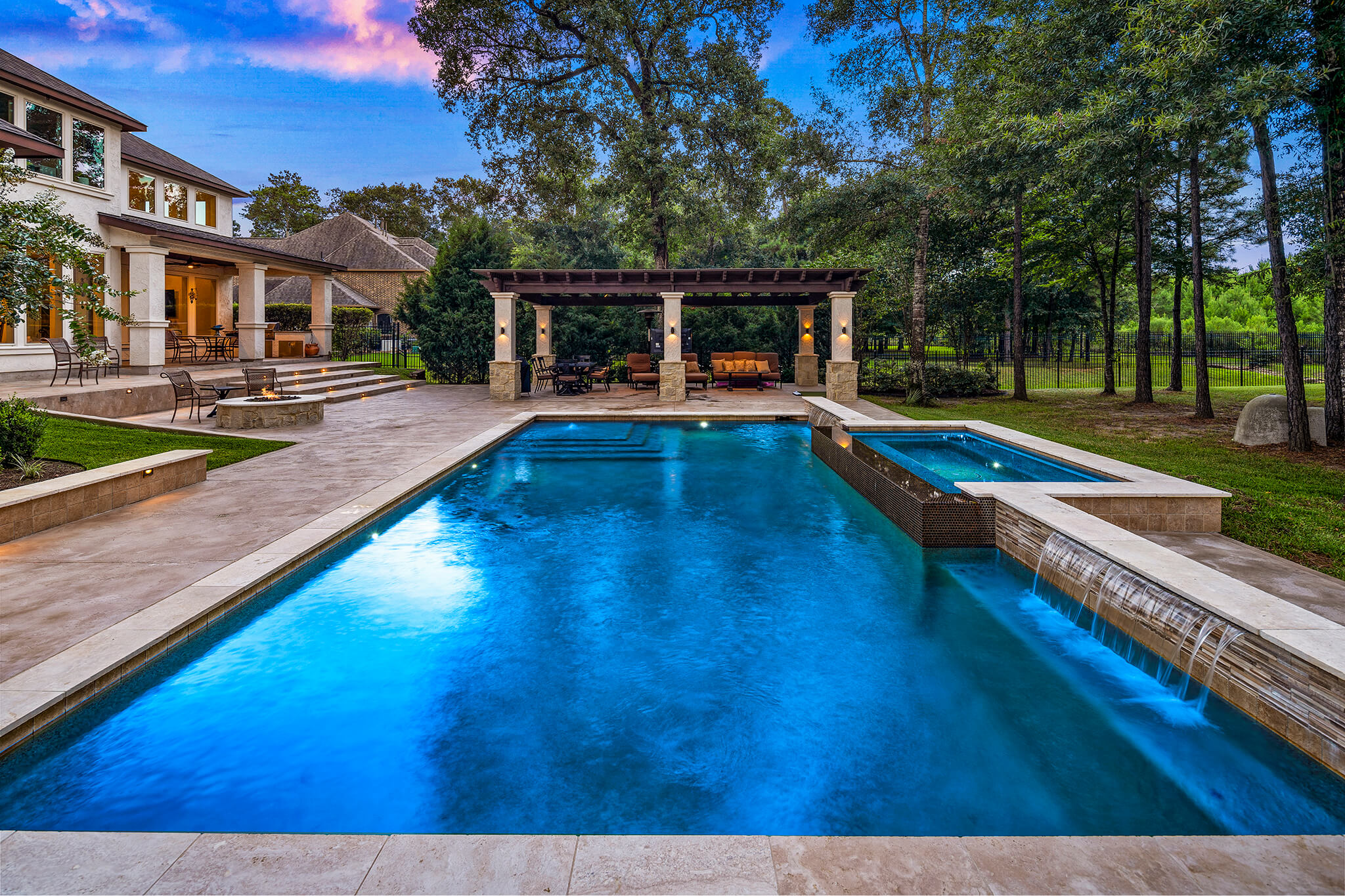 Geometric Pool & Outdoor Living with Pergola in Spring TX