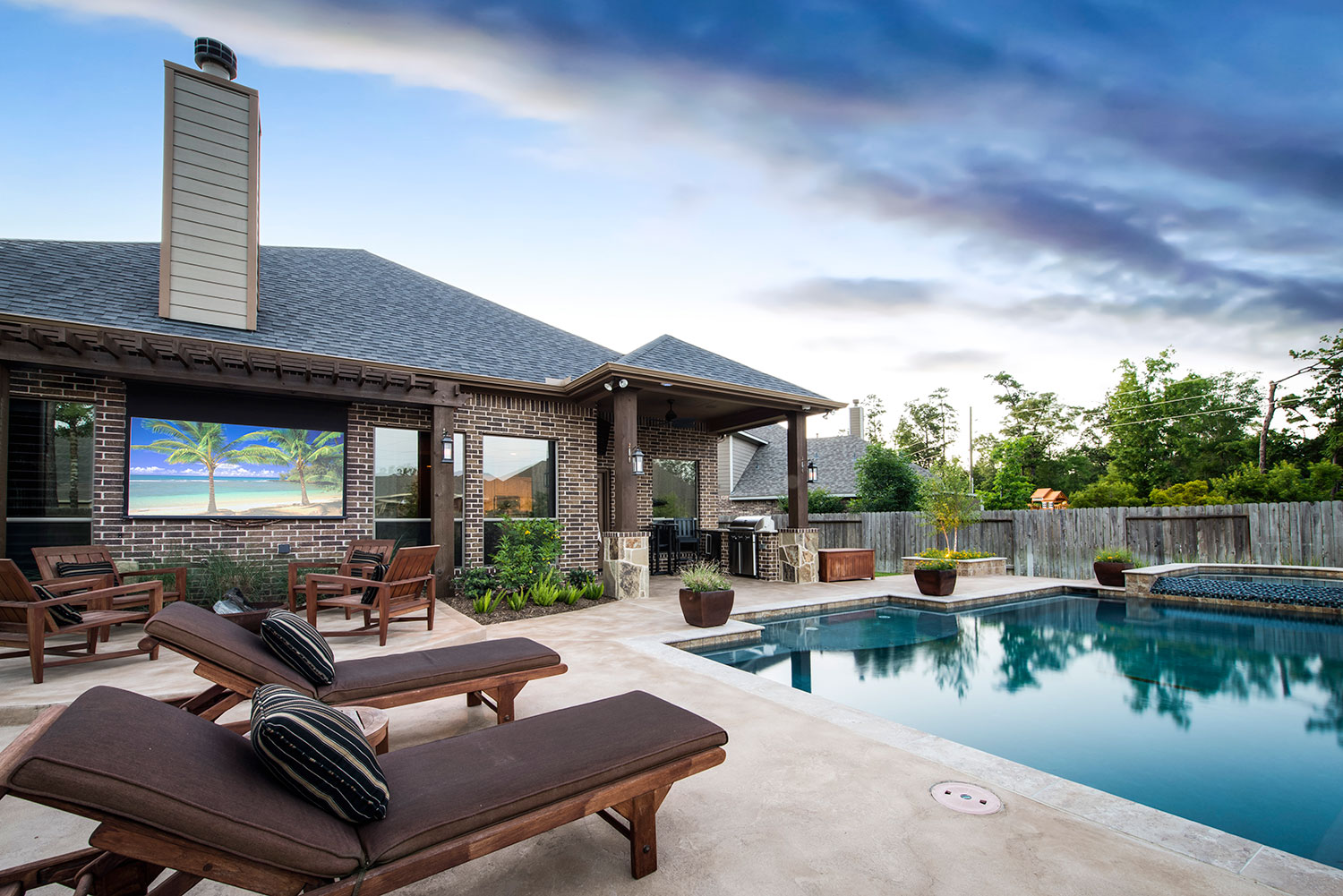Geometric Pool & Outdoor Kitchen in Spring Trails, TX