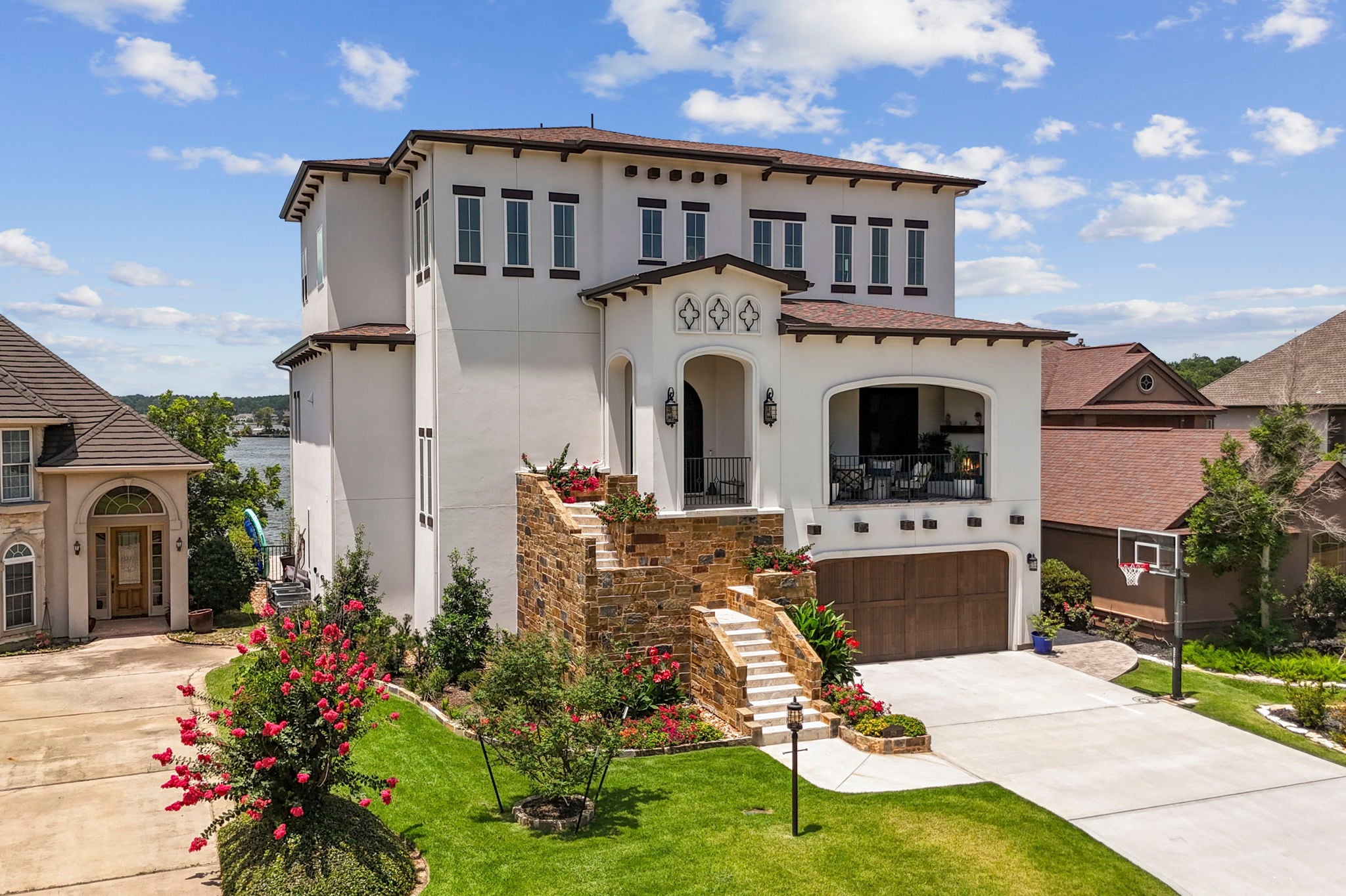 Mediterranean Style New Home and Geometric Pool in Bentwater of Lake Conroe, Texas